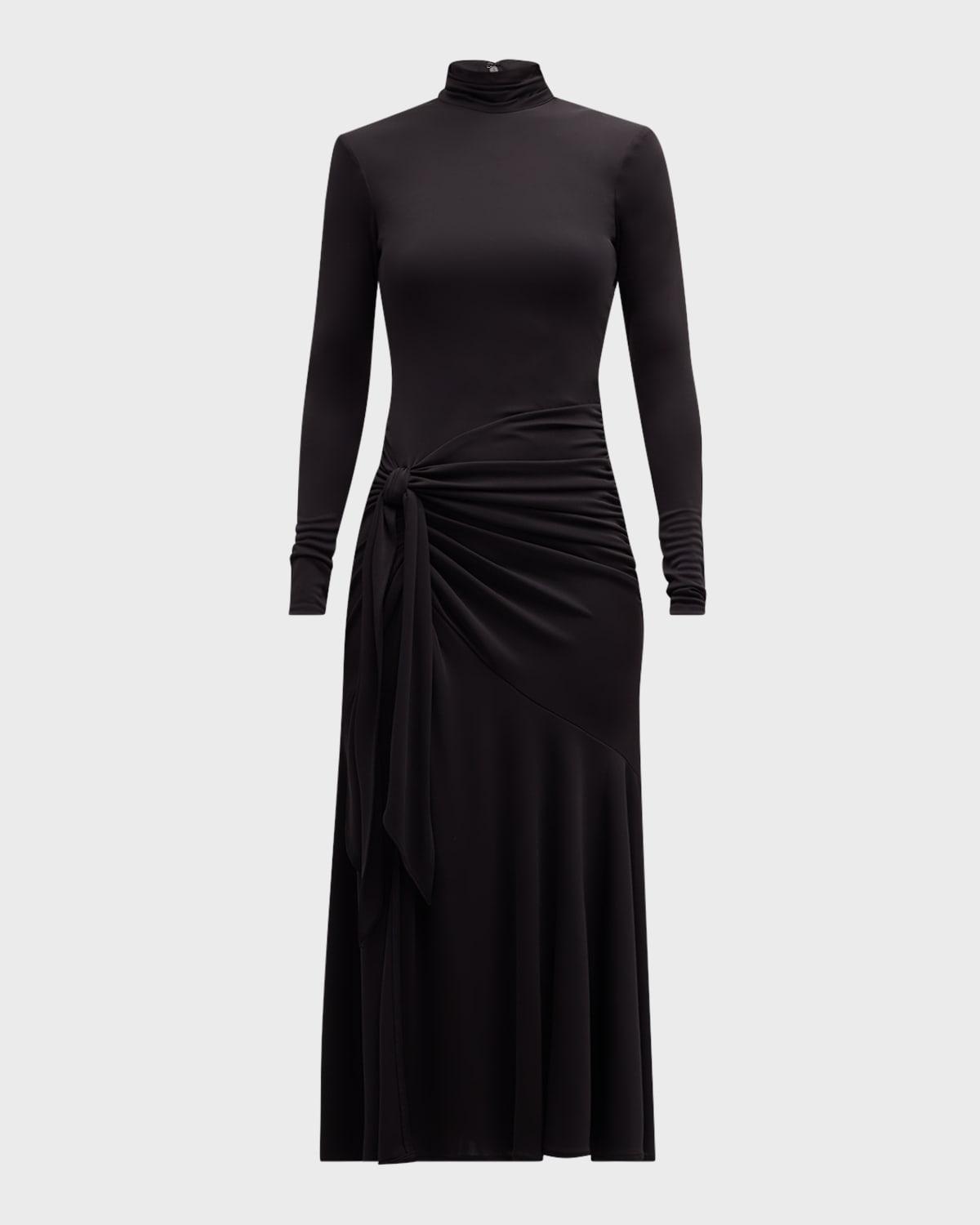 johnson mock-neck wrap-skirt midi dress