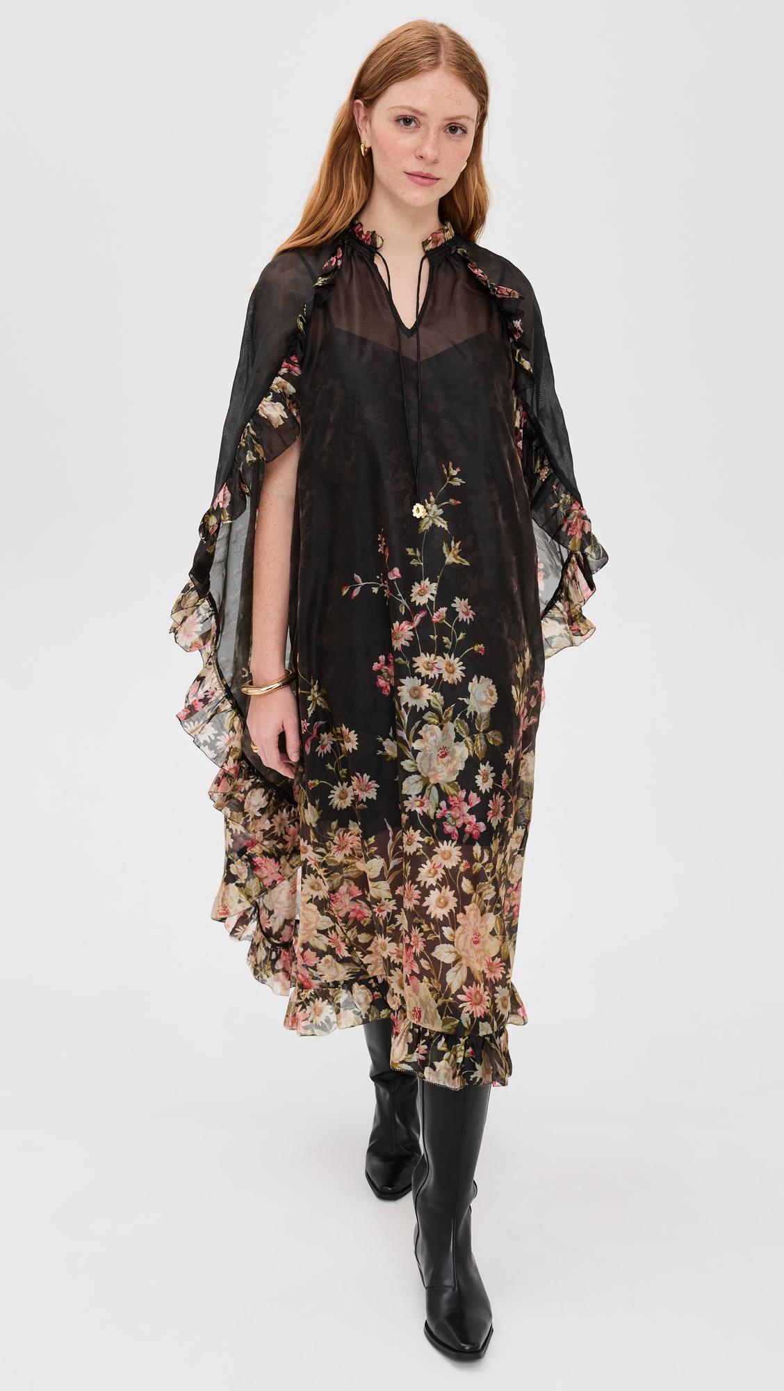 jolie print caped midi dress