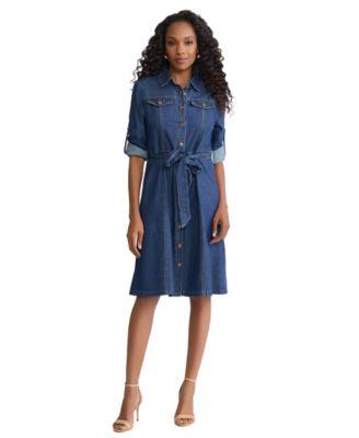 jones new york womens below knee length long sleeve shirt dress