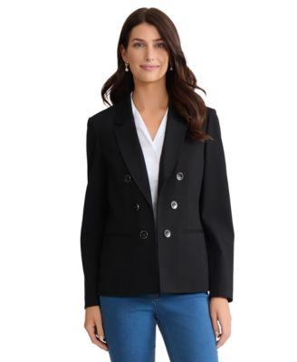 jones new york womens button front faux double breasted compression jacket