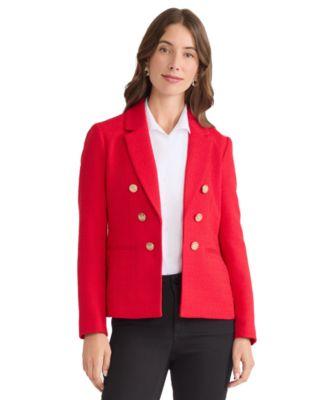 jones new york womens button trim open front blazer