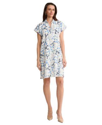 jones new york womens collared linen blend v neck dress