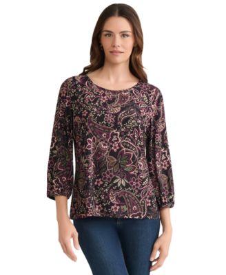 jones new york womens crewneck puff sleeve top