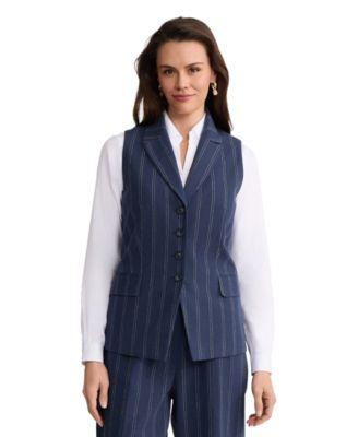 jones new york womens four button linen blend peak lapel vest