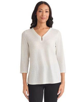 jones new york womens leopard dew drop v neck top