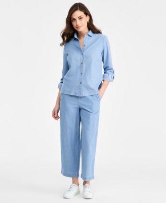 jones new york womens long sleeve button front shirt wide leg pants