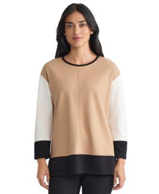 jones new york womens long sleeve colorblock top