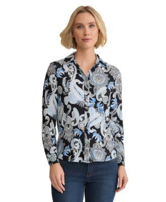 jones new york womens printed button front shirt