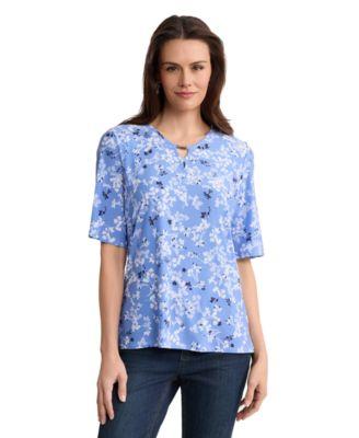 jones new york womens printed double keyhole top