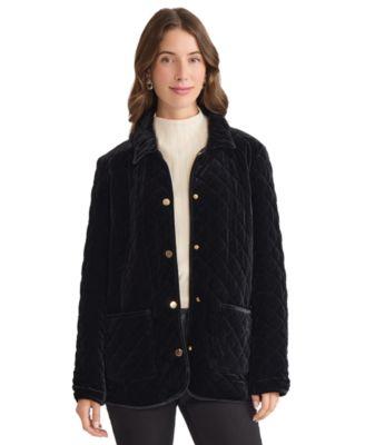 jones new york womens quilted velour snap front jacket