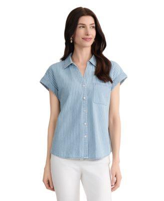 jones new york womens short sleeve collared cotton blouse