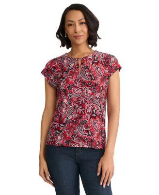jones new york womens short sleeve round neck printed jersey top