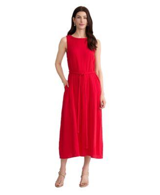 jones new york womens sleeveless crinkle belted midi dress