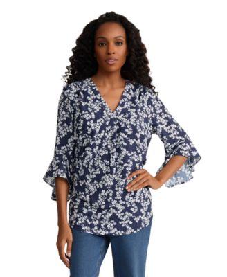 jones new york womens v neck flutter sleeve top