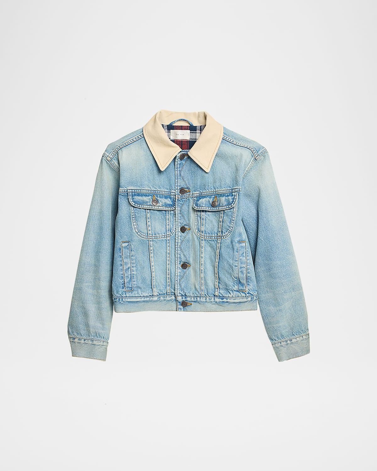 joras crop denim jacket with corduroy collar