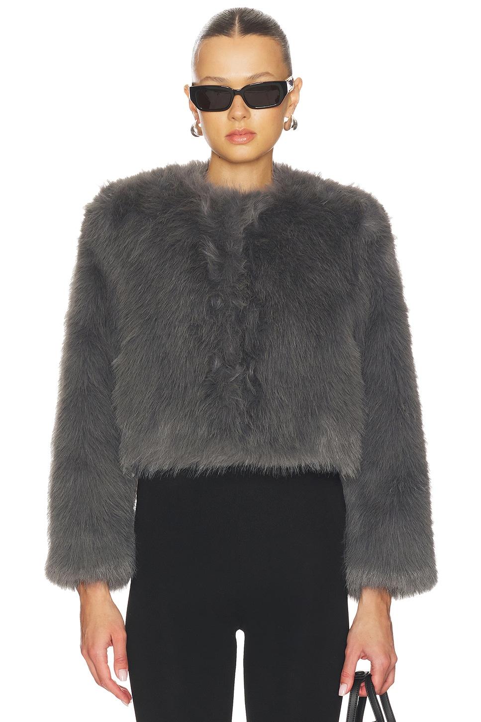 jordyn cropped faux fur jacket in dark grey