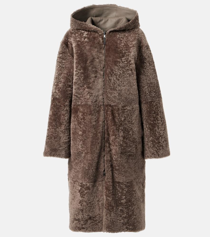 joseph reversible shearling and leather hooded coat
