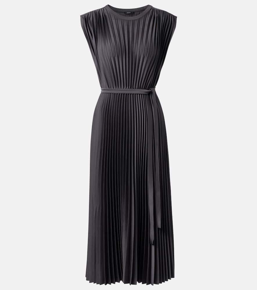 joseph volta belted plissé satin midi dress