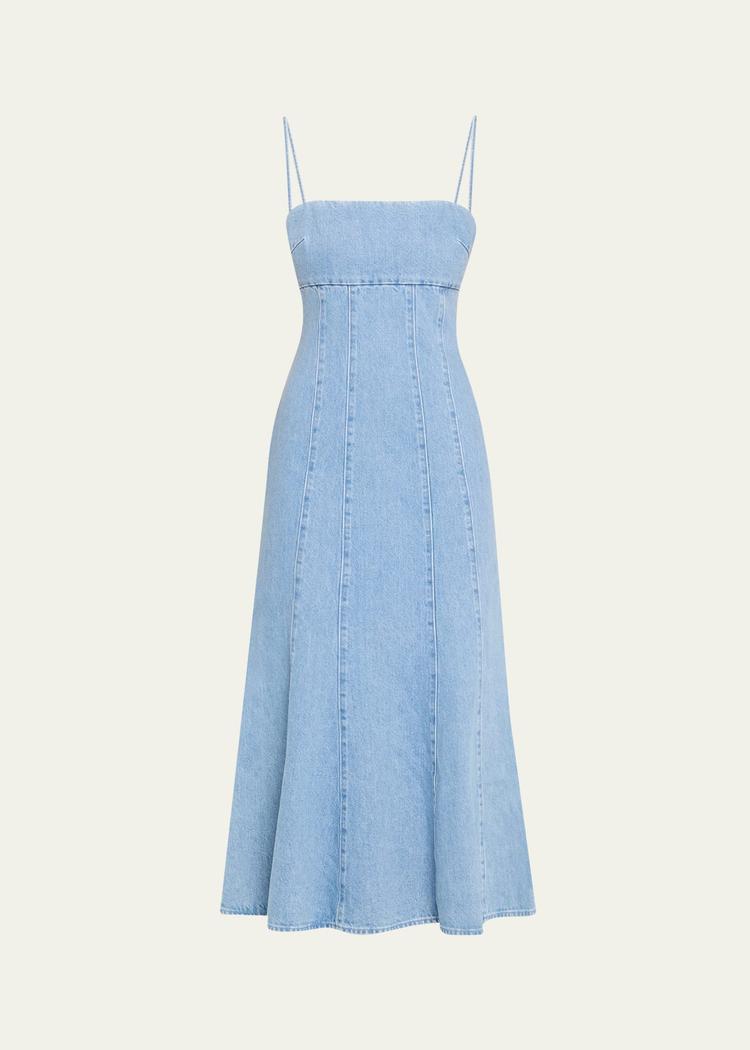 josephine sculpted denim midi dress