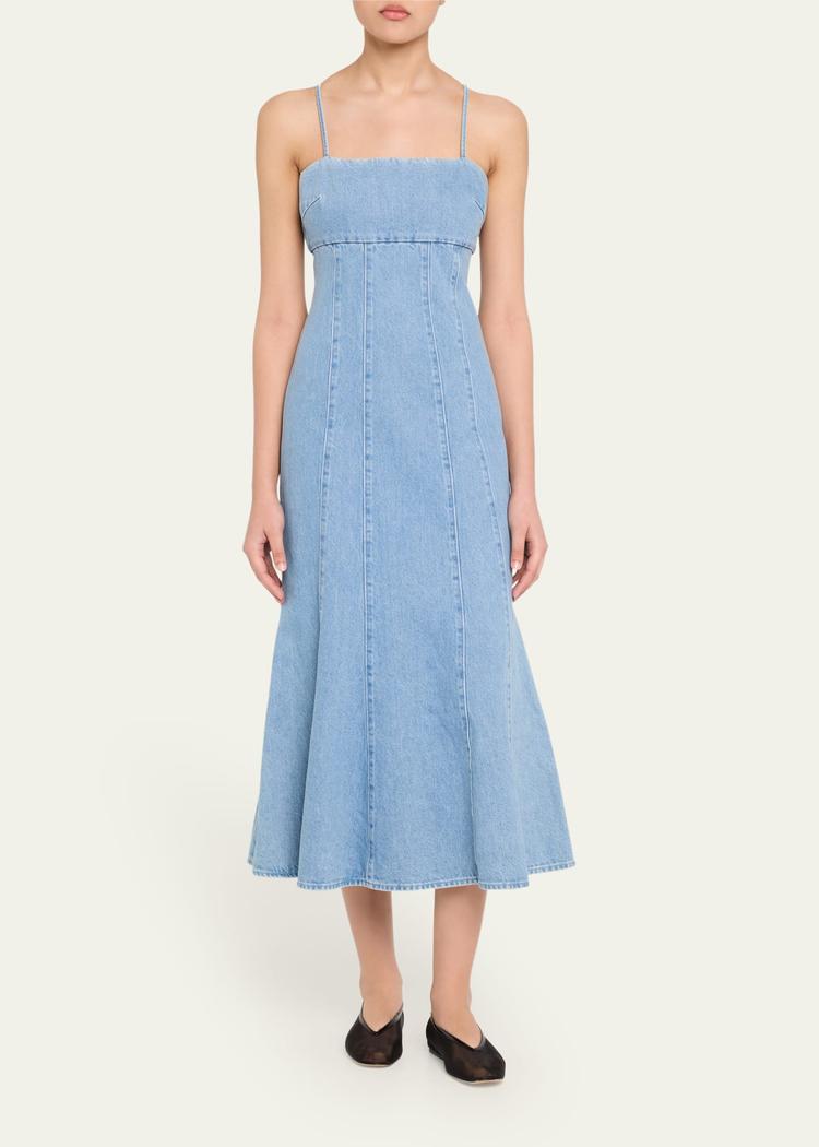 josephine sculpted denim midi dress
