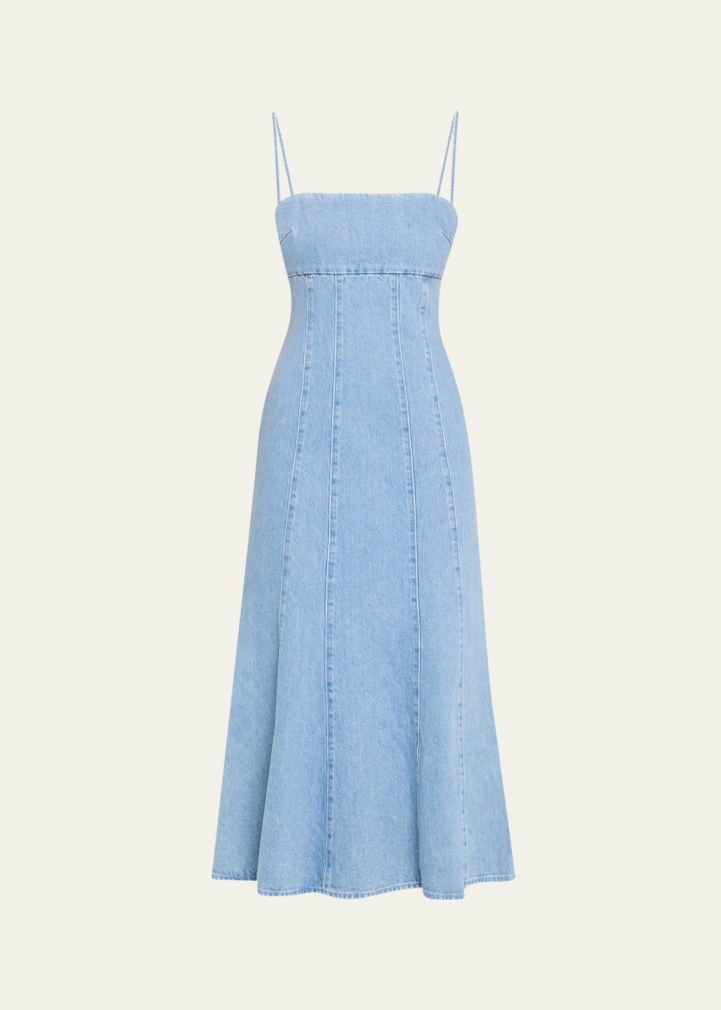 josephine sculpted denim midi dress