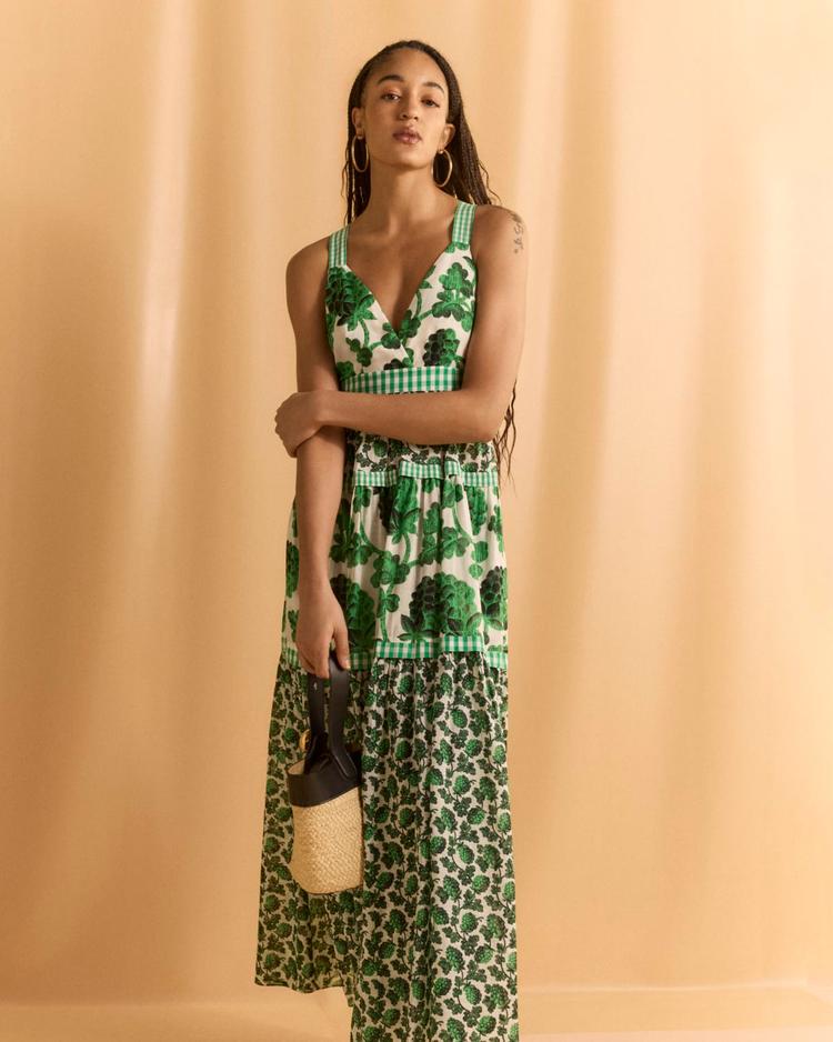 josephine tiered fruit-print maxi dress