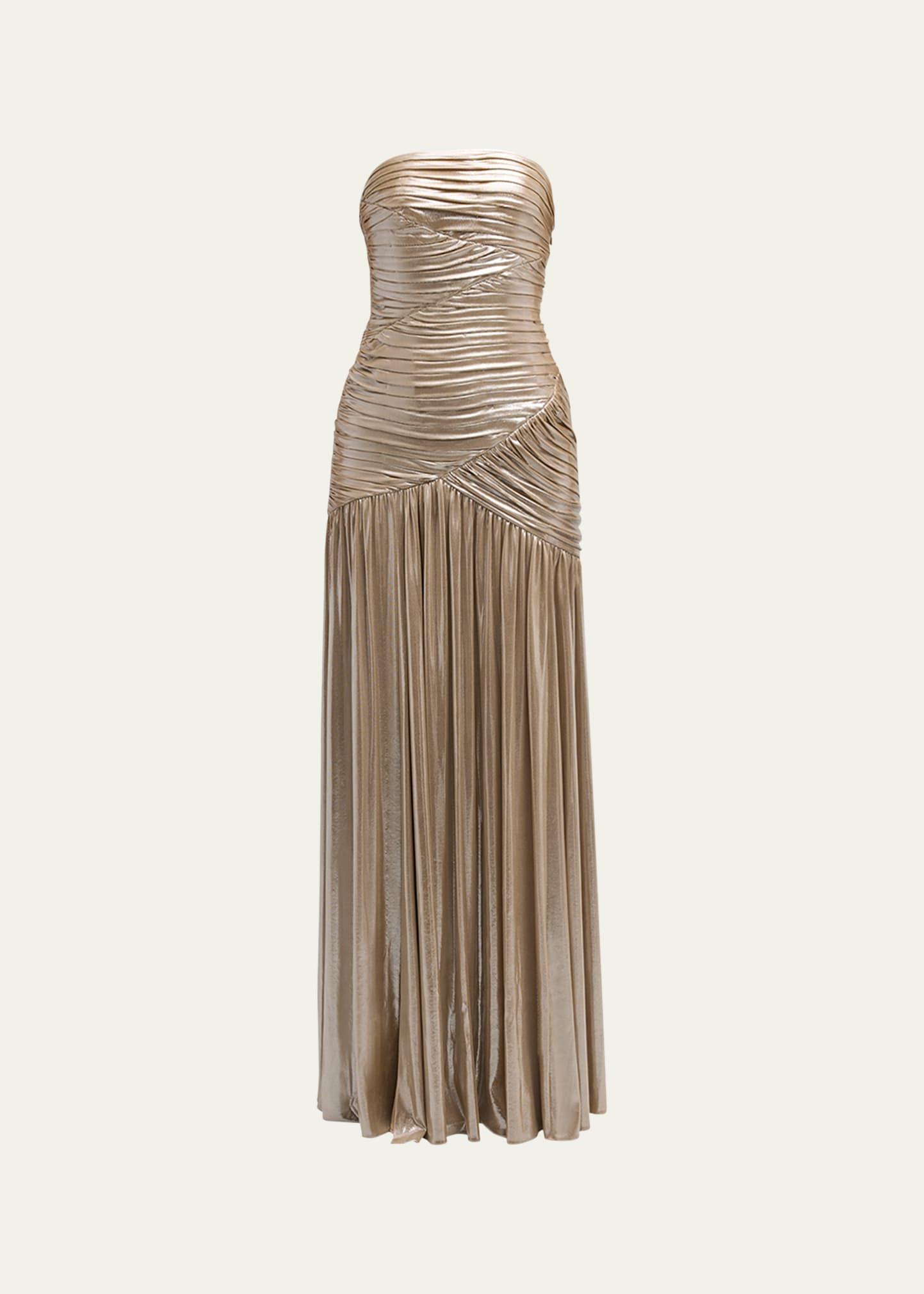 josie strapless lamé slit gown