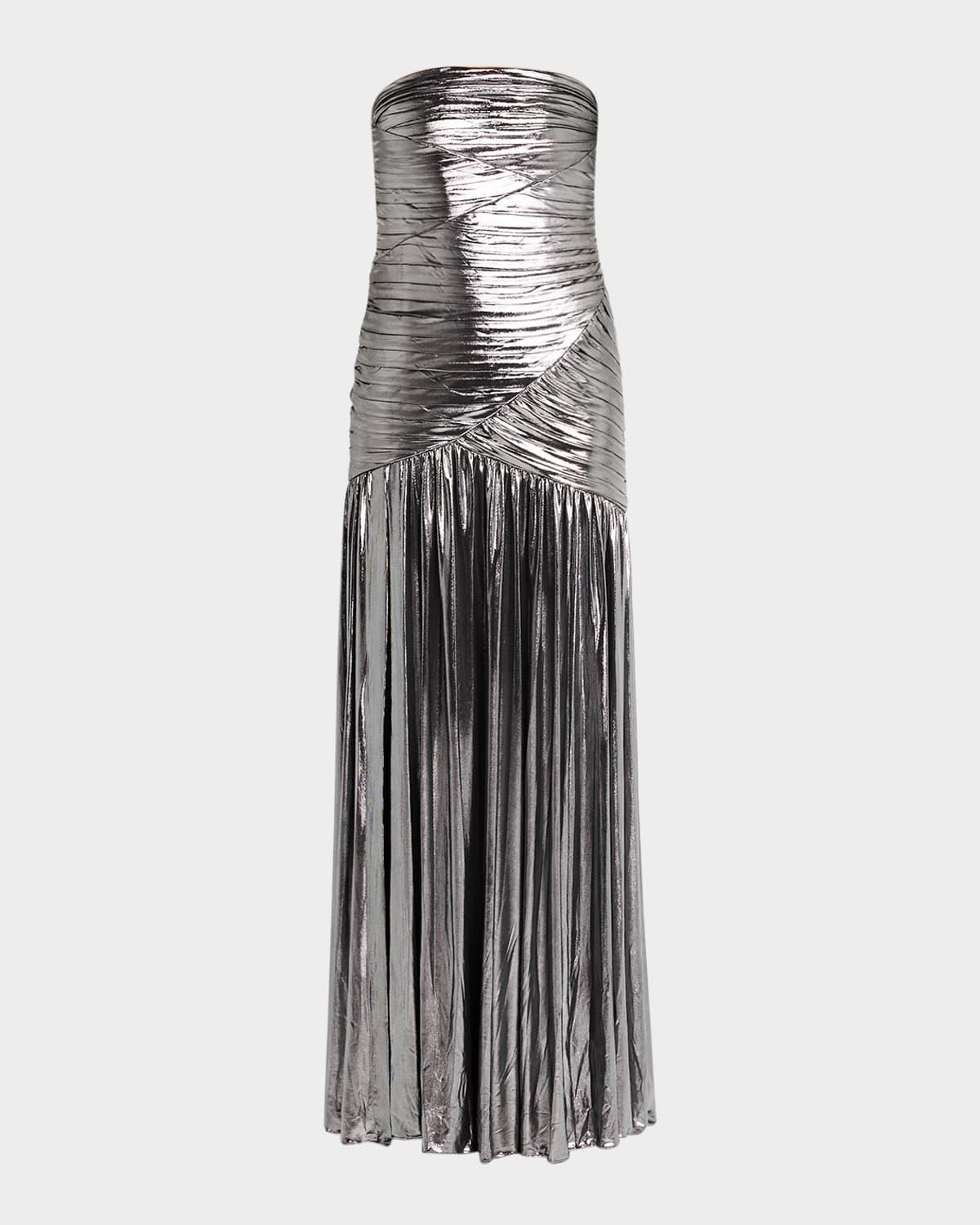 josie strapless lamé slit gown