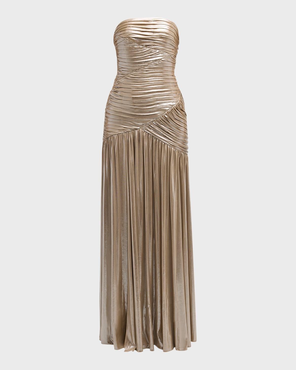 josie strapless lamé slit gown