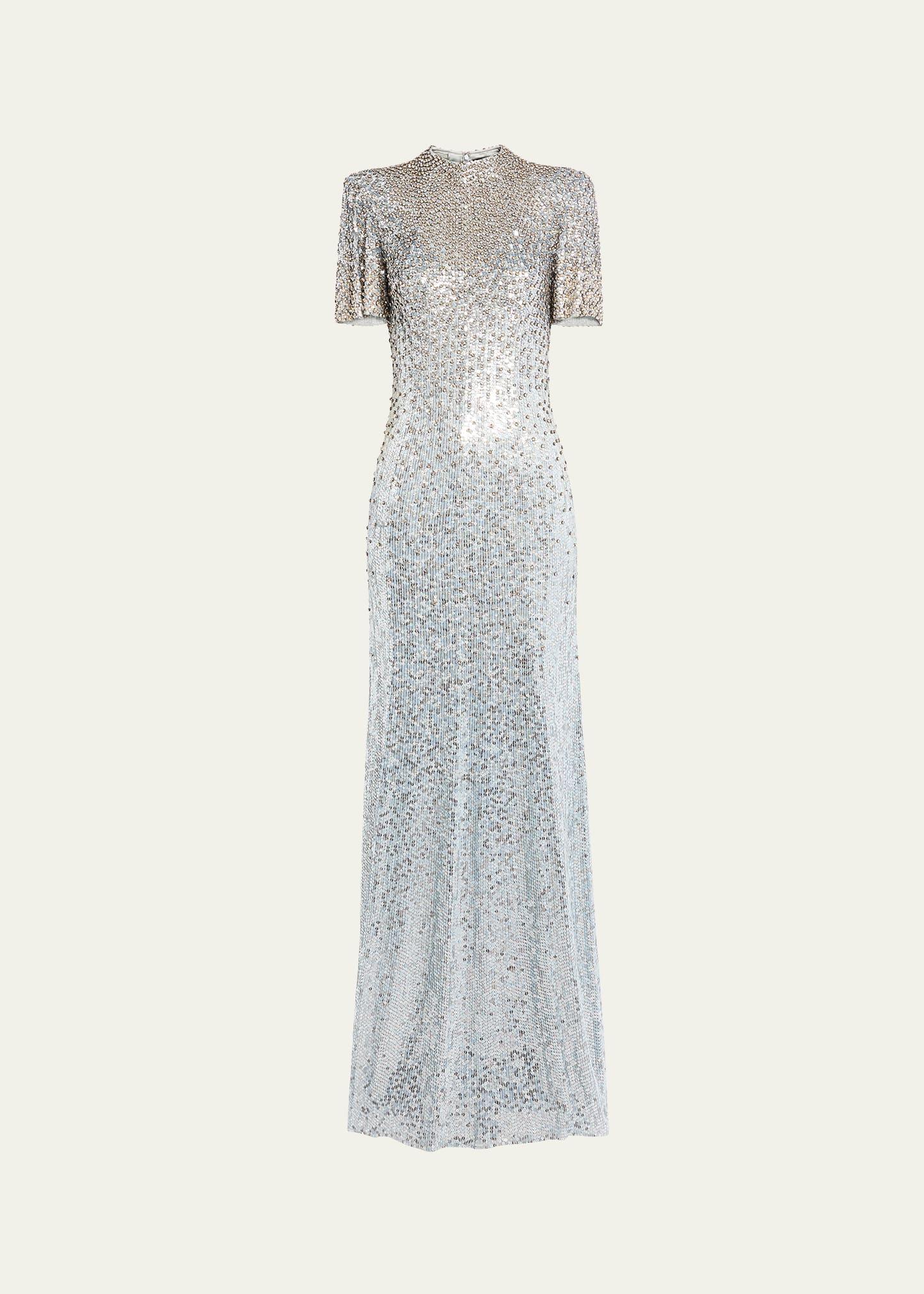 jourdain crystal sequined flutter-sleeve gown