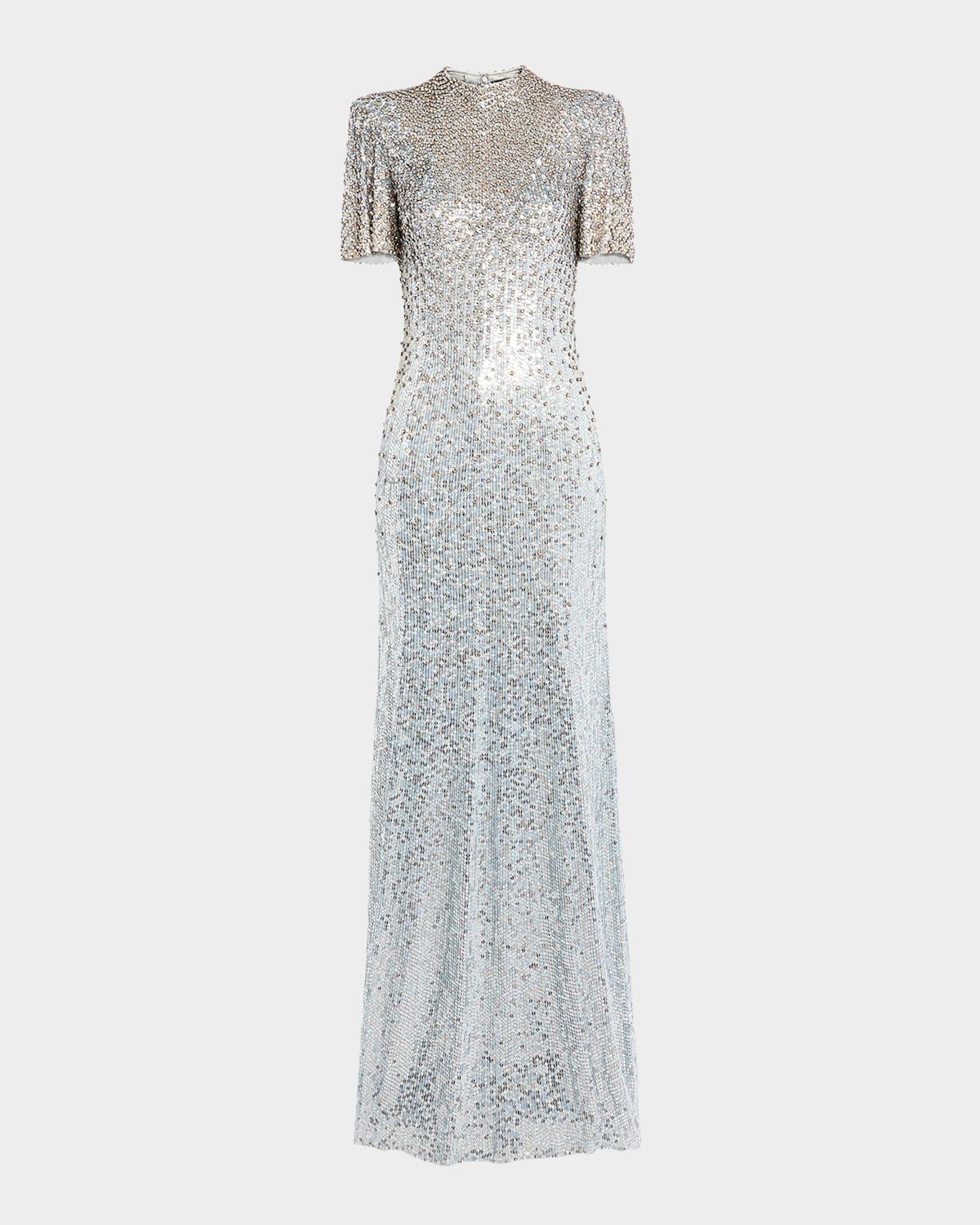 jourdain crystal sequined flutter-sleeve gown