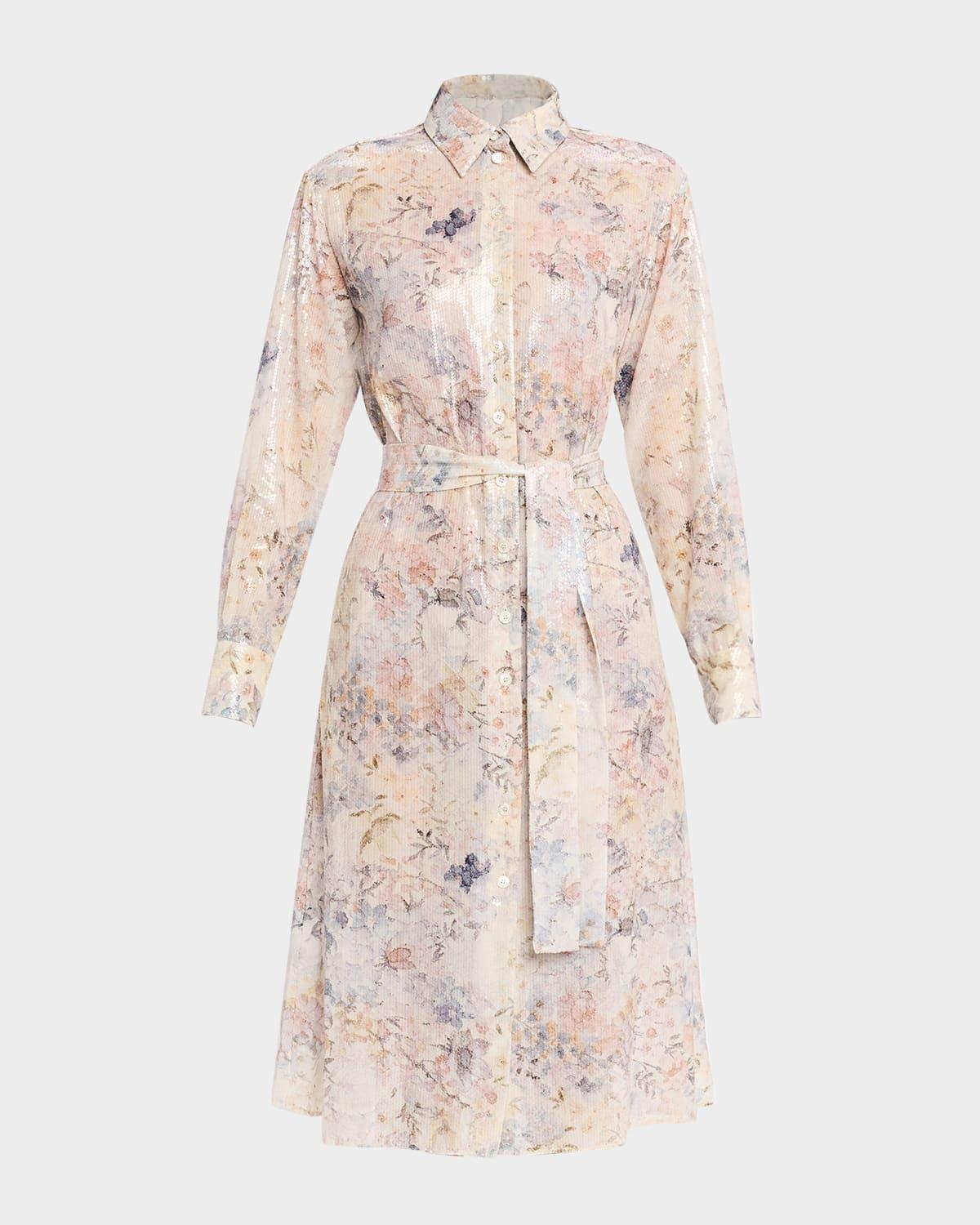 journey sequined floral midi shirtdress