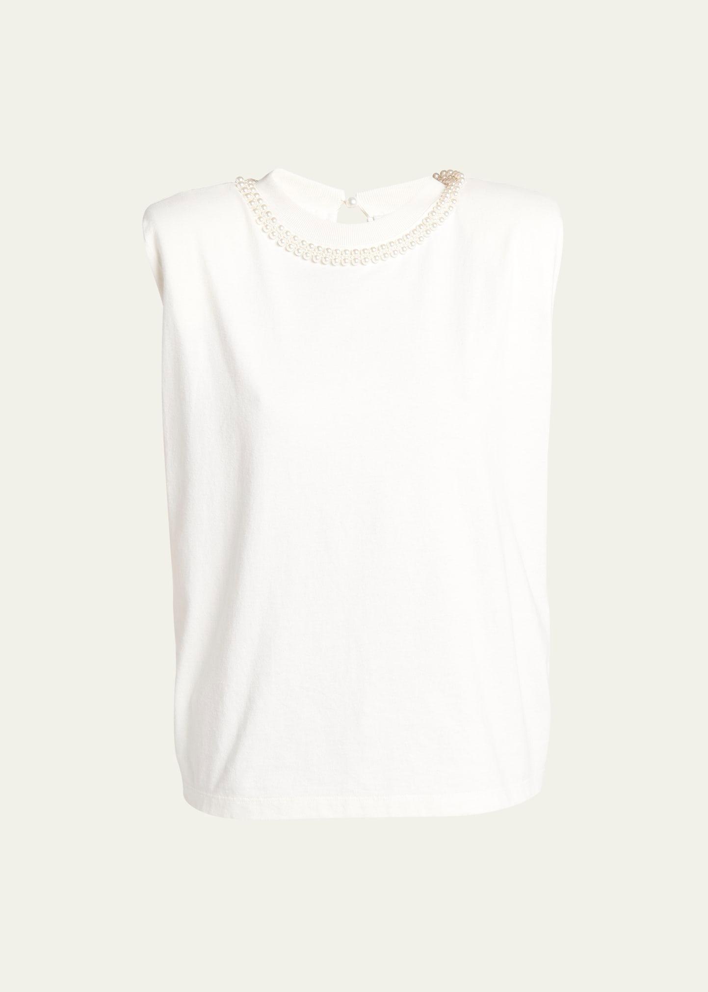 journey sleeveless pearl-embellished t-shirt
