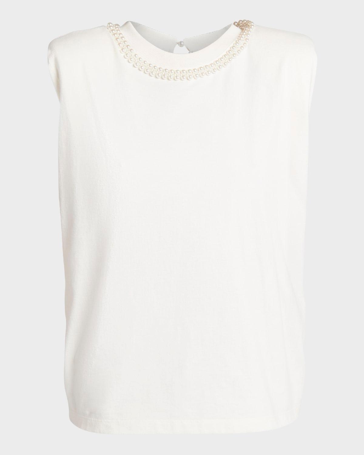 journey sleeveless pearl-embellished t-shirt