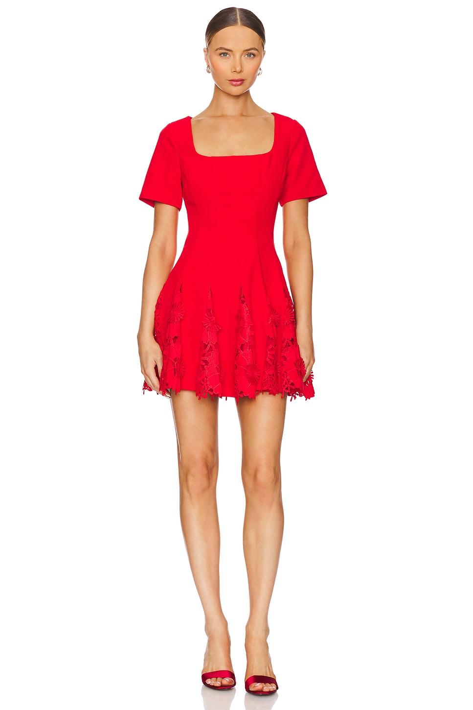 joy square neck mini godet dress