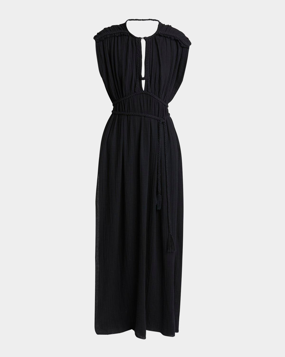 joya braid gathered backless maxi dress