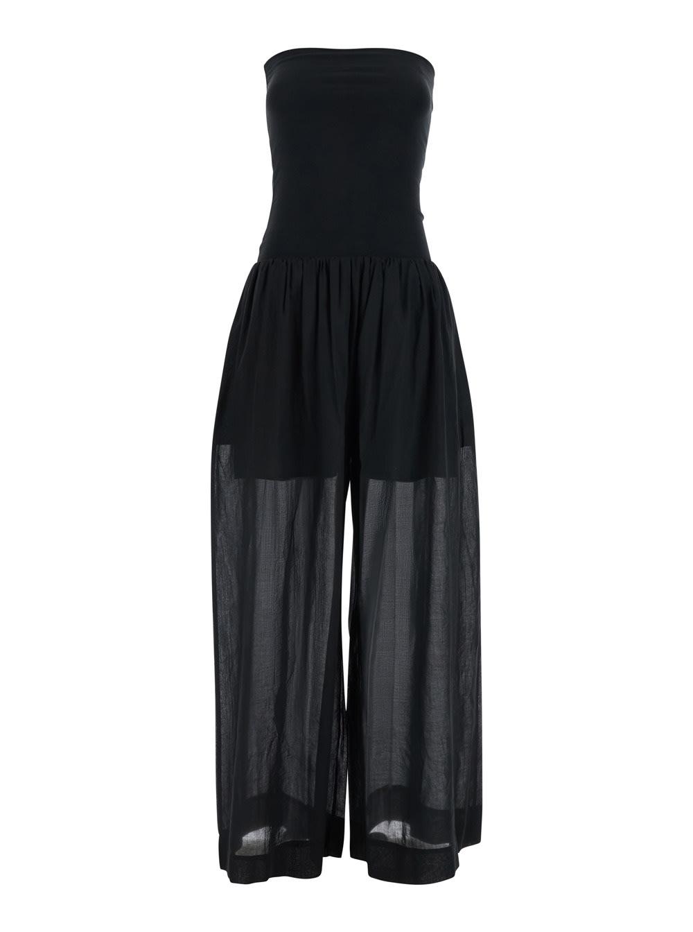 jucca black jumpsuit with long sleeves and back zip closure in tech fabric for women