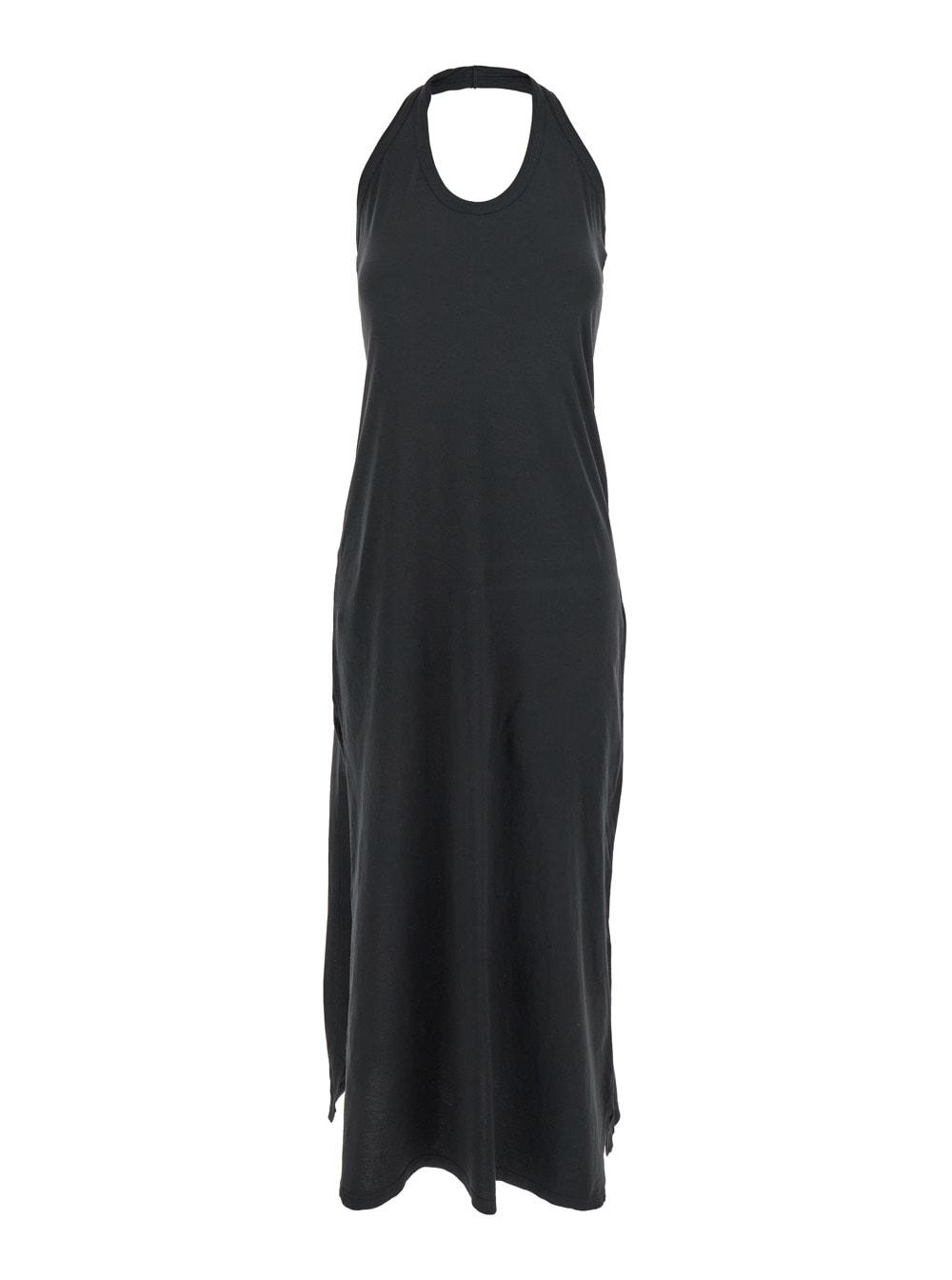 jucca black sleeveless dress with halterneck and straight hem in cotton woman
