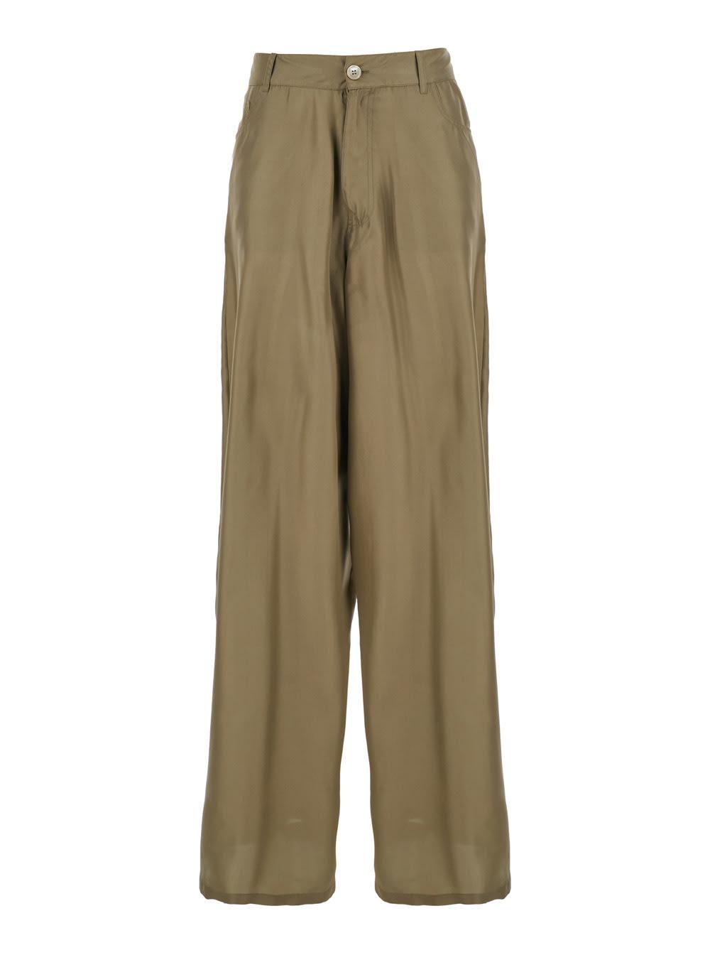 jucca green silk pants with belt loops and logo patch on the rear in silk woman