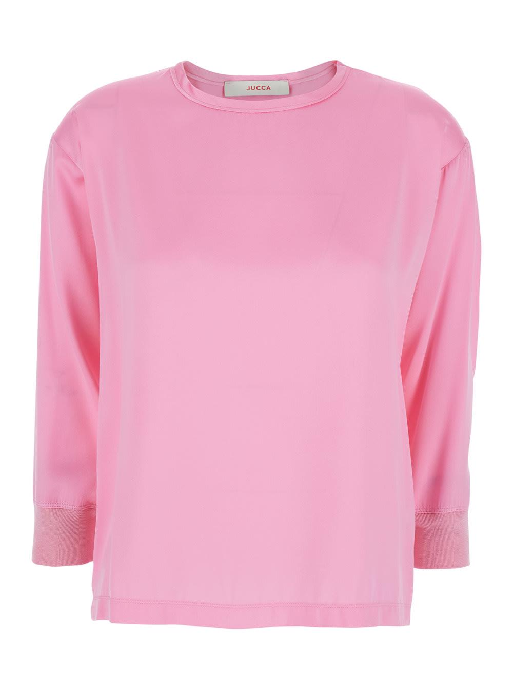 jucca long sleeve top with round neck pink