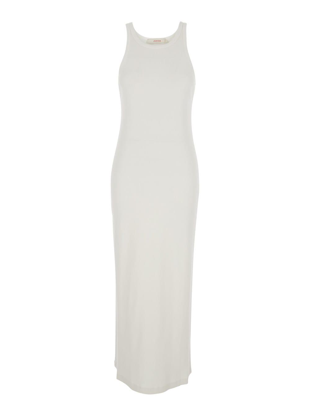jucca long white dress with short sleeves in viscose for women