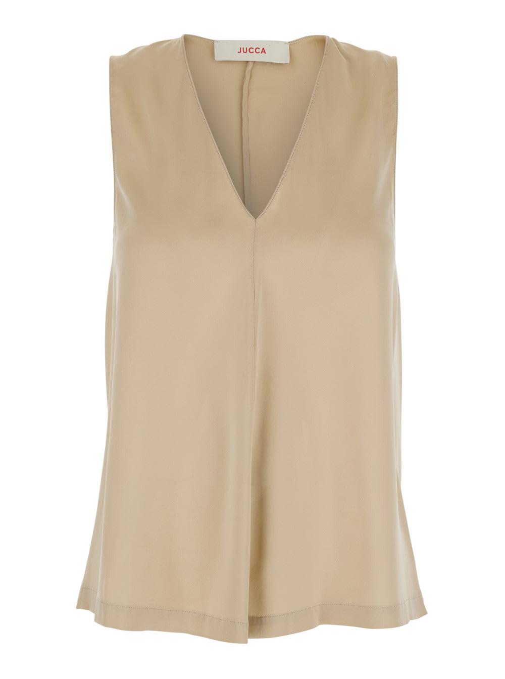 jucca sleeveless silk top with v-neck beige women