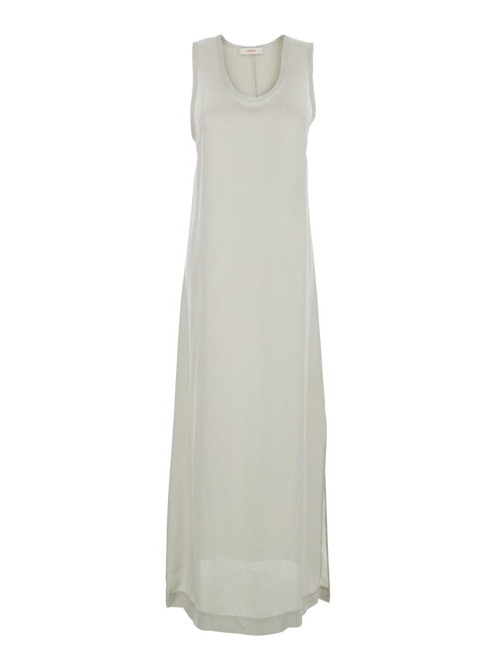 jucca white long dress with u-neck and back closure in viscose blend woman