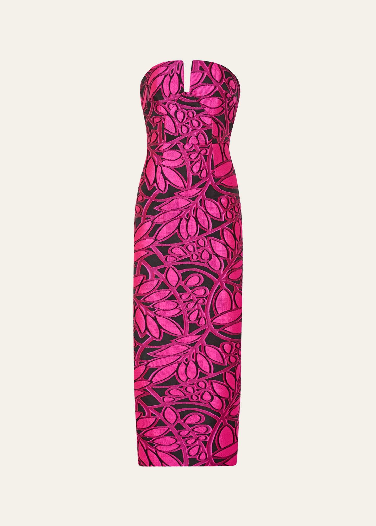 judith strapless palm jacquard maxi dress