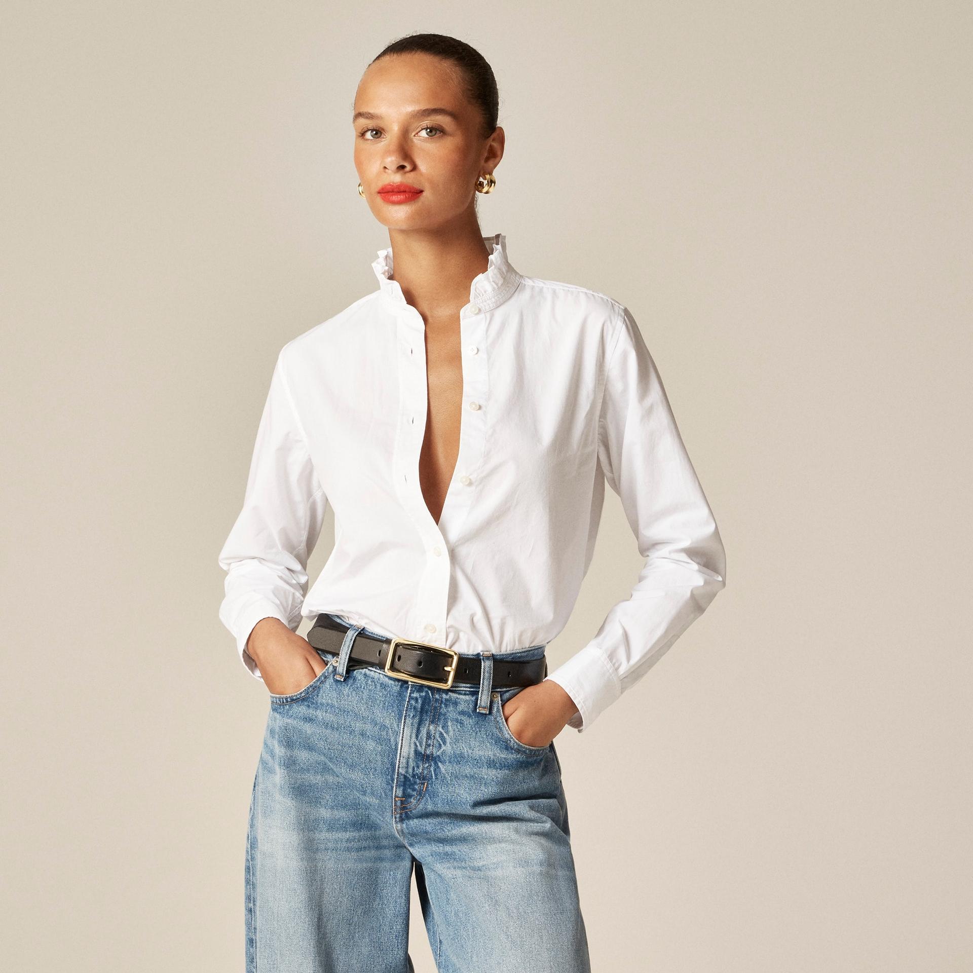 jules ruffle-collar shirt in striped cotton poplin