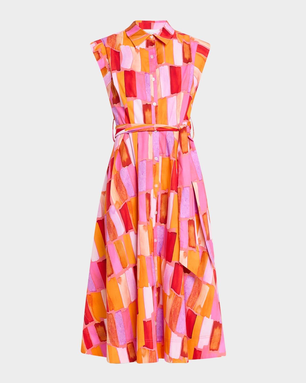 jules sunset tile poplin midi dress