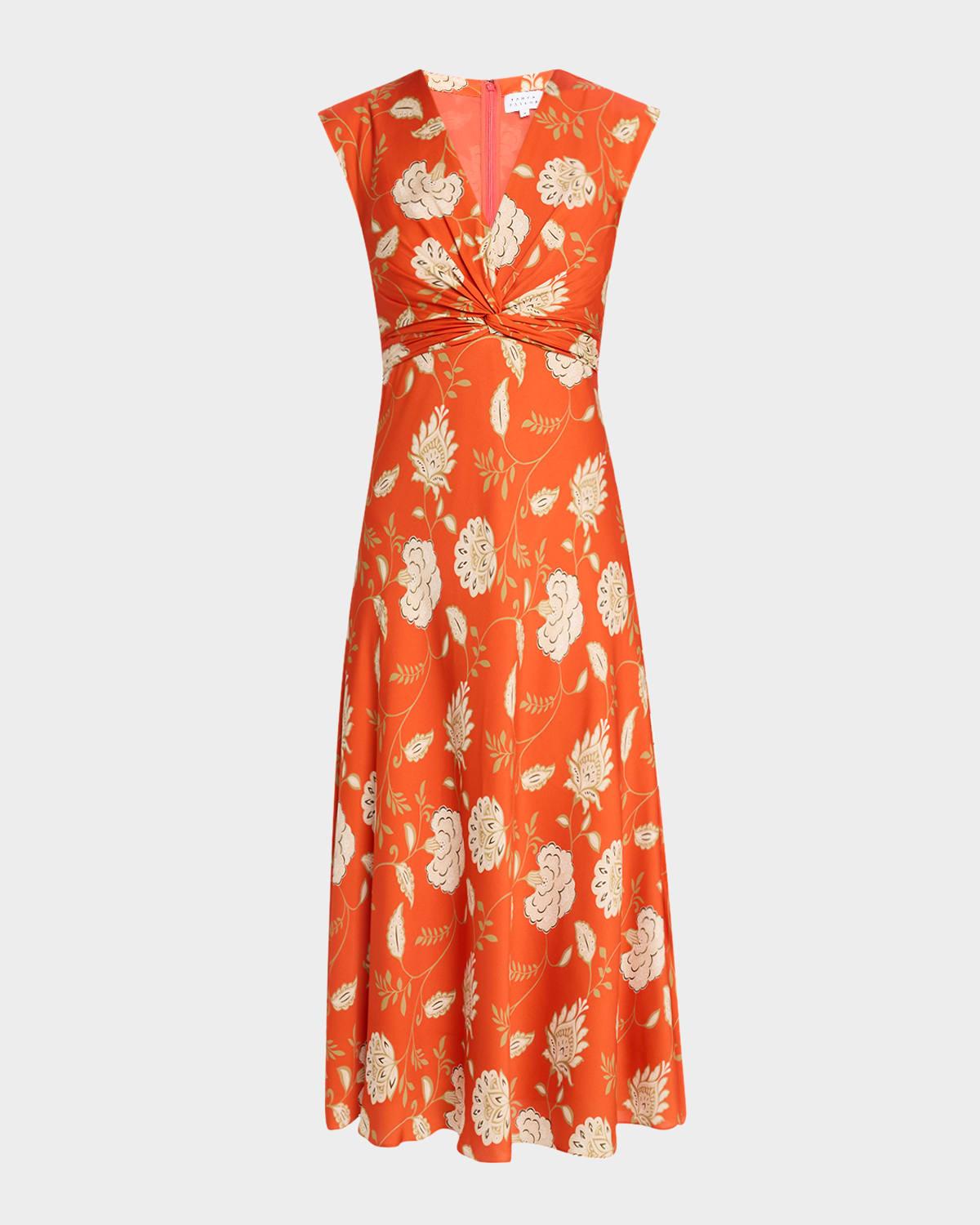 julia floral sleeveless twist midi dress