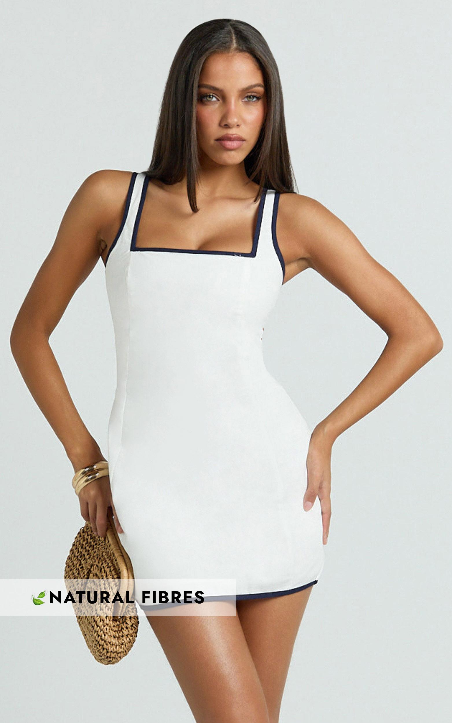 julian mini dress - square neck tie back a line mini dress in off white