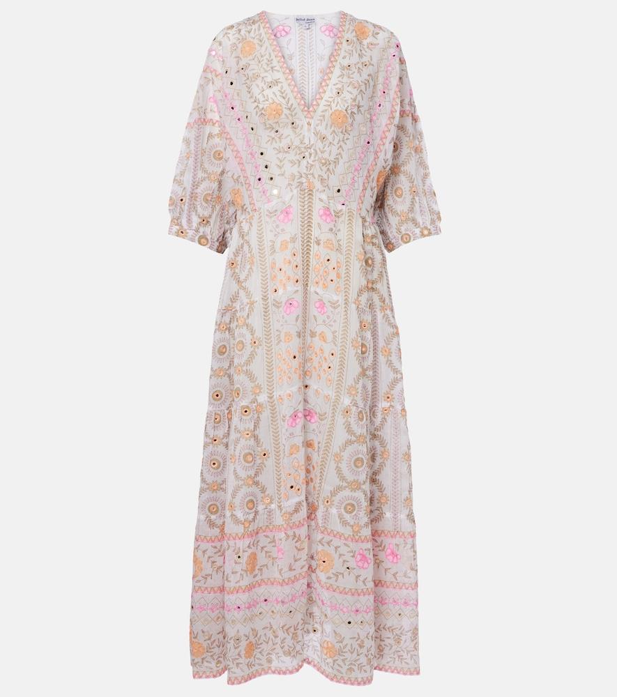 juliet dunn embellished floral cotton maxi dress