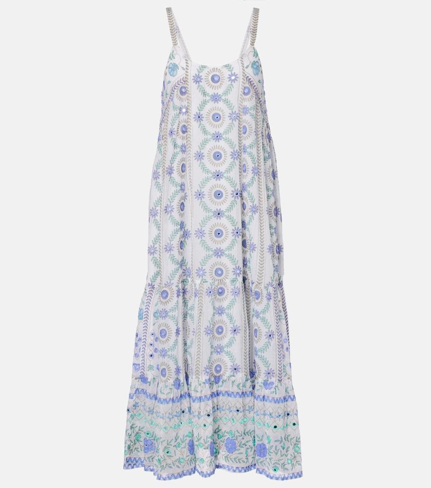 juliet dunn embellished floral cotton midi dress